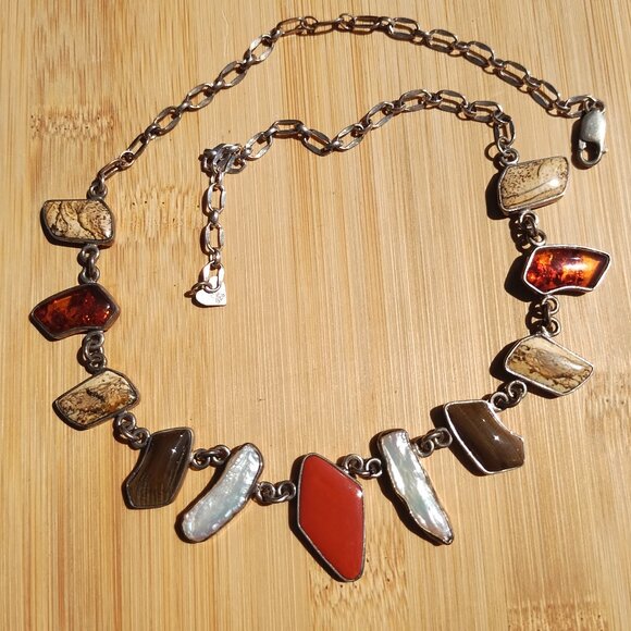 Jay King DTR mine finds multi stone station necklace 925 Sterling Silver - Picture 2 of 4